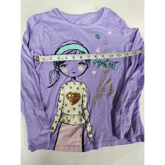 The Place Girls Size Large 10-12 Purple Bling Paris Design Pullover T Shirt - Picture 4 of 8